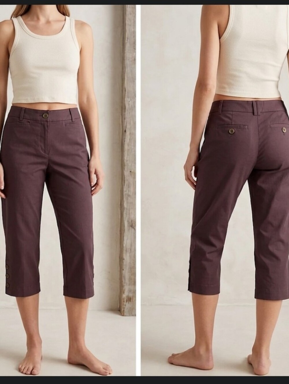 New brown cropped stretch pants sz 8 Tribal stretch